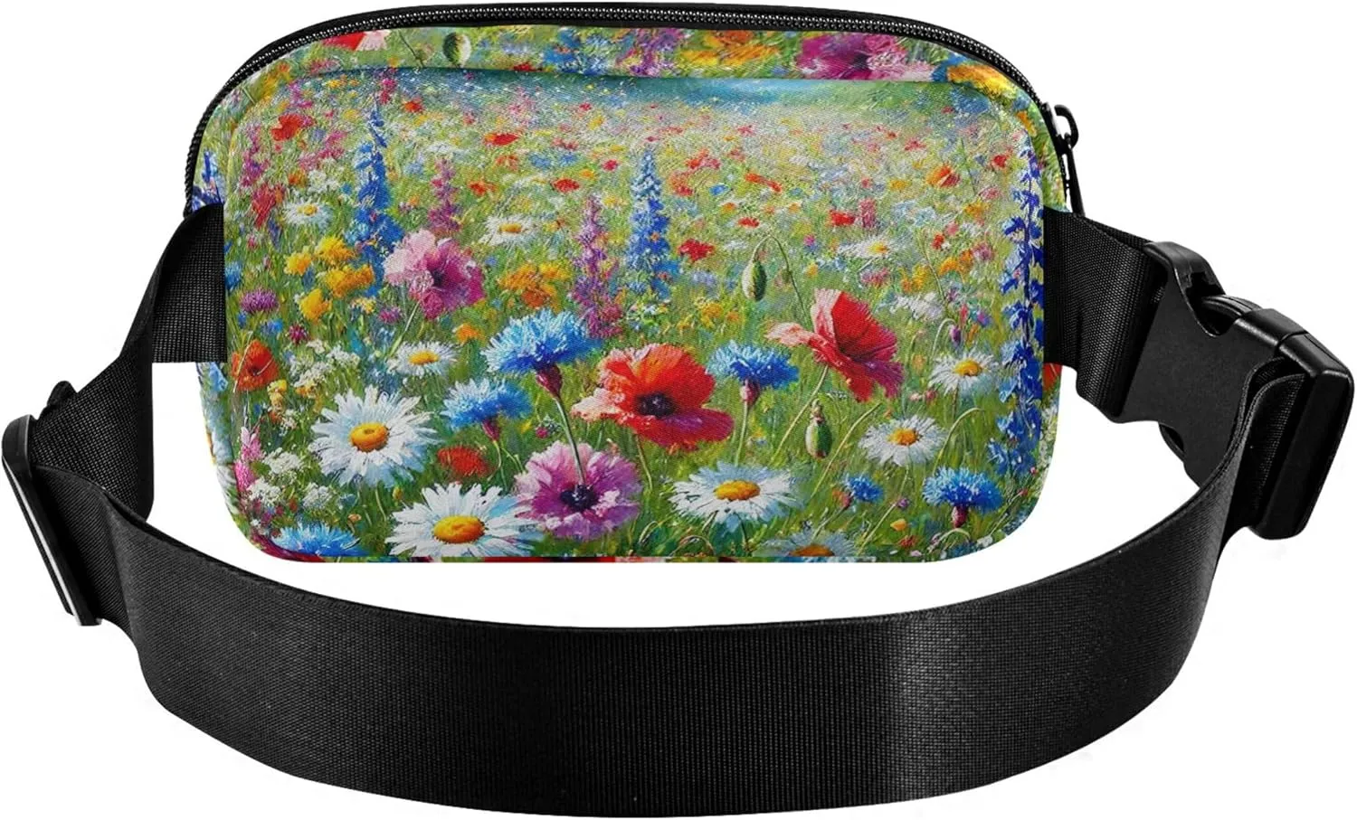 Bright Floral Meadow Spring Print Women Fanny Pack Hip Pack Belt Bag Waterproof Cartoon Crossbody Waist Bag