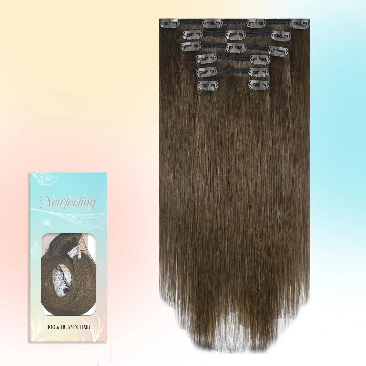 Brown Clip in Hair Extensions Real Human Hair Natural Silky Straight Remy Human Hair for Women 15 Inch 75g Medium Brown Hair Extensions Clip ins