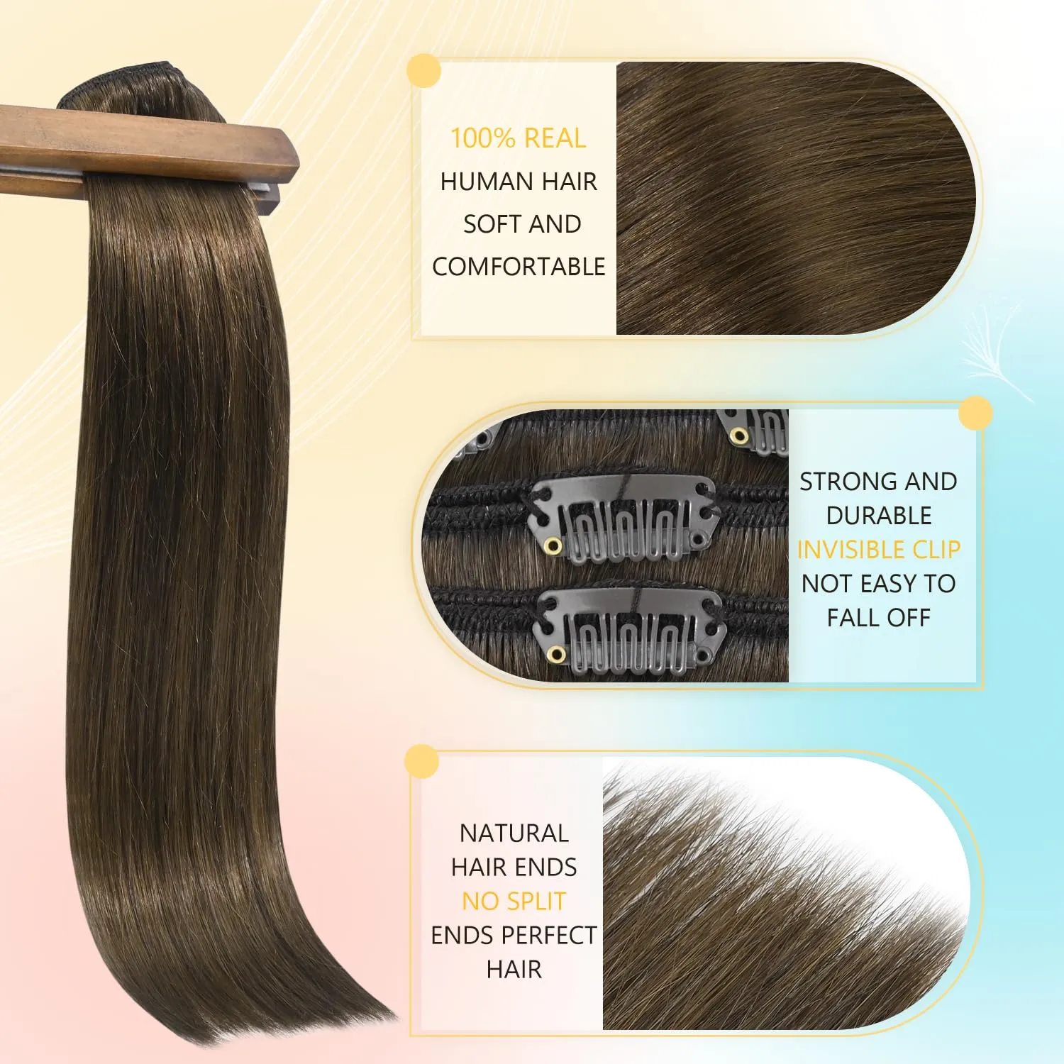 Brown Clip in Hair Extensions Real Human Hair Natural Silky Straight Remy Human Hair for Women 15 Inch 75g Medium Brown Hair Extensions Clip ins
