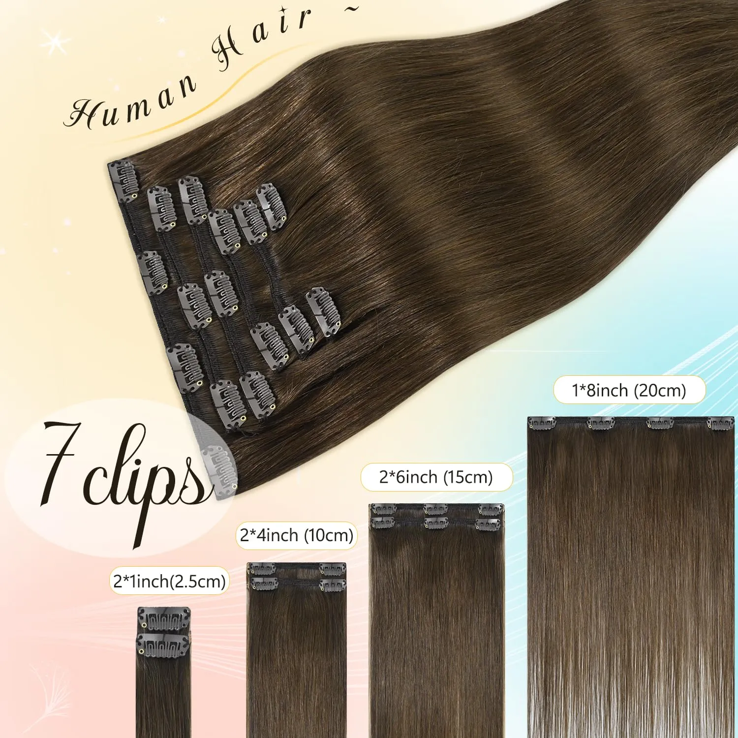 Brown Clip in Hair Extensions Real Human Hair Natural Silky Straight Remy Human Hair for Women 15 Inch 75g Medium Brown Hair Extensions Clip ins