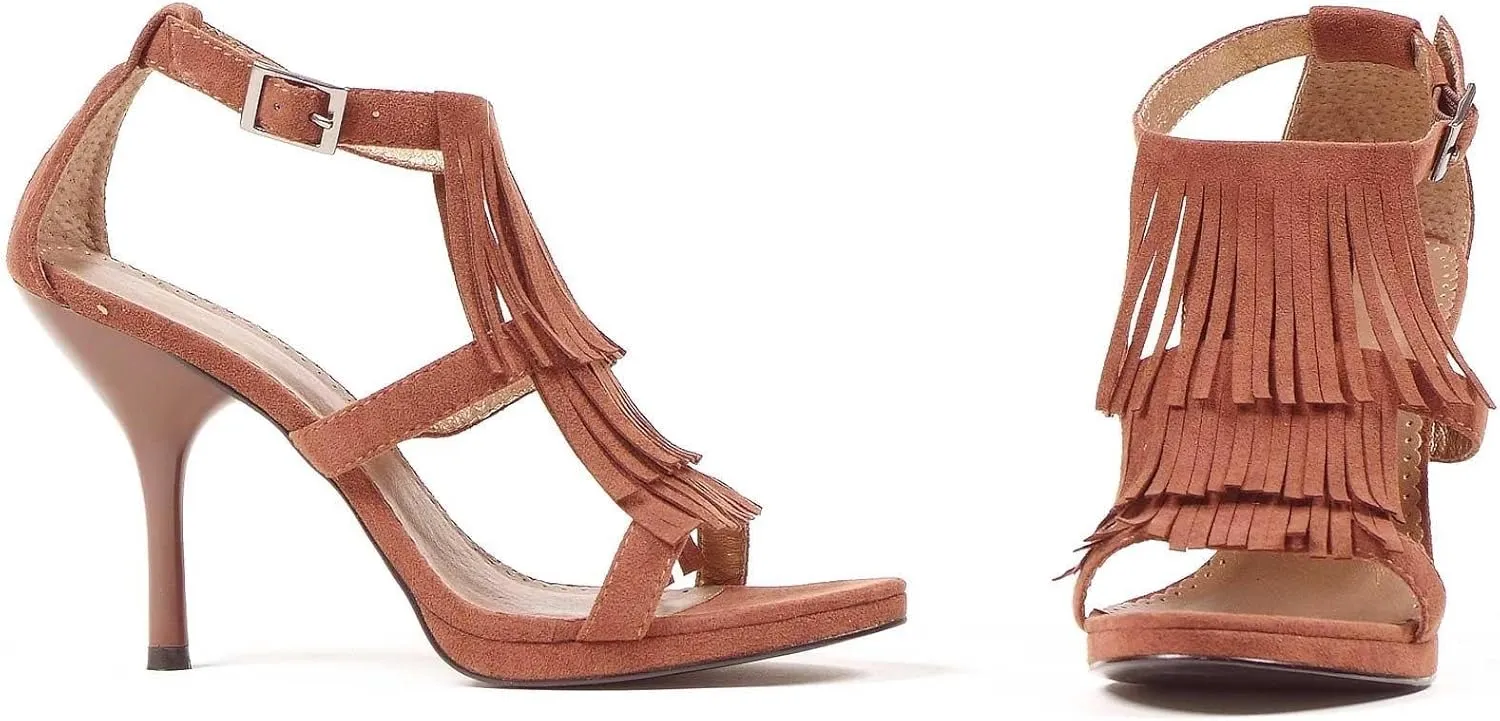 Brown Fringe High Heel Adult Shoes, 8