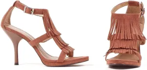 Brown Fringe High Heel Adult Shoes, 8