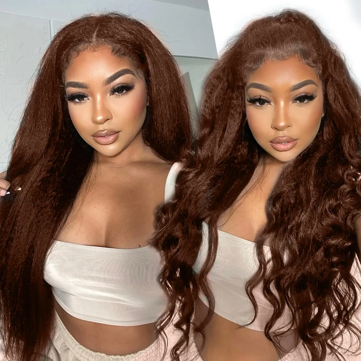 Brown Kinky Straight Clip ins 12 Inch Kinky Straight Clip in Hair Extensions Real Human Hair Brazilian Remy Human Hair Extensions for Women 8Pcs 100g Per Set with 20 Clips Double Weft Natural Black