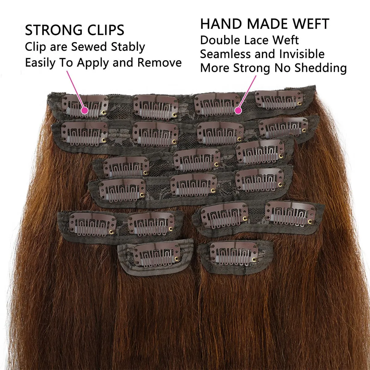 Brown Kinky Straight Clip ins 12 Inch Kinky Straight Clip in Hair Extensions Real Human Hair Brazilian Remy Human Hair Extensions for Women 8Pcs 100g Per Set with 20 Clips Double Weft Natural Black