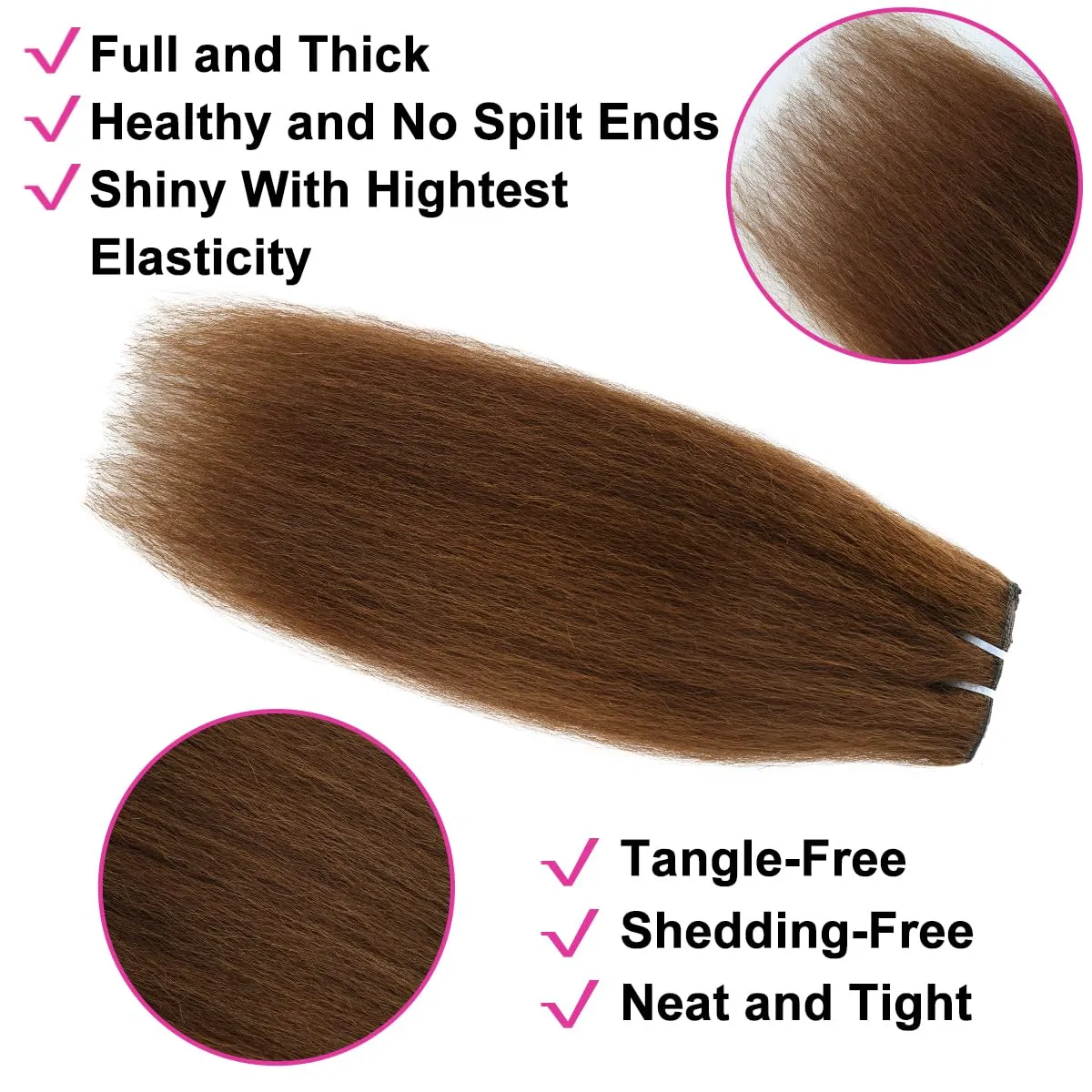 Brown Kinky Straight Clip ins 12 Inch Kinky Straight Clip in Hair Extensions Real Human Hair Brazilian Remy Human Hair Extensions for Women 8Pcs 100g Per Set with 20 Clips Double Weft Natural Black