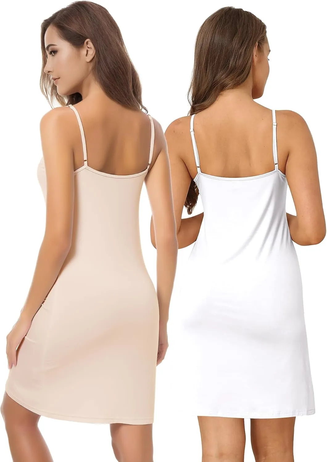 Buauty 2 Packs Slip Dress, Spaghetti Strap Dresses for Women, Cami Halter Neck Tank Plus Size Slips No Static