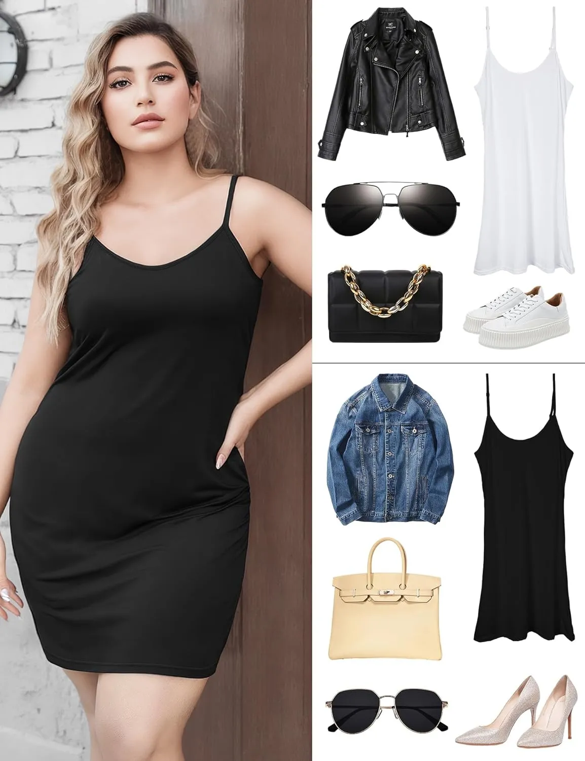 Buauty 2 Packs Slip Dress, Spaghetti Strap Dresses for Women, Cami Halter Neck Tank Plus Size Slips No Static