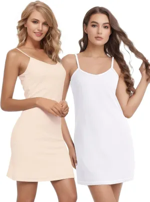 Buauty 2 Packs Slip Dress, Spaghetti Strap Dresses for Women, Cami Halter Neck Tank Plus Size Slips No Static
