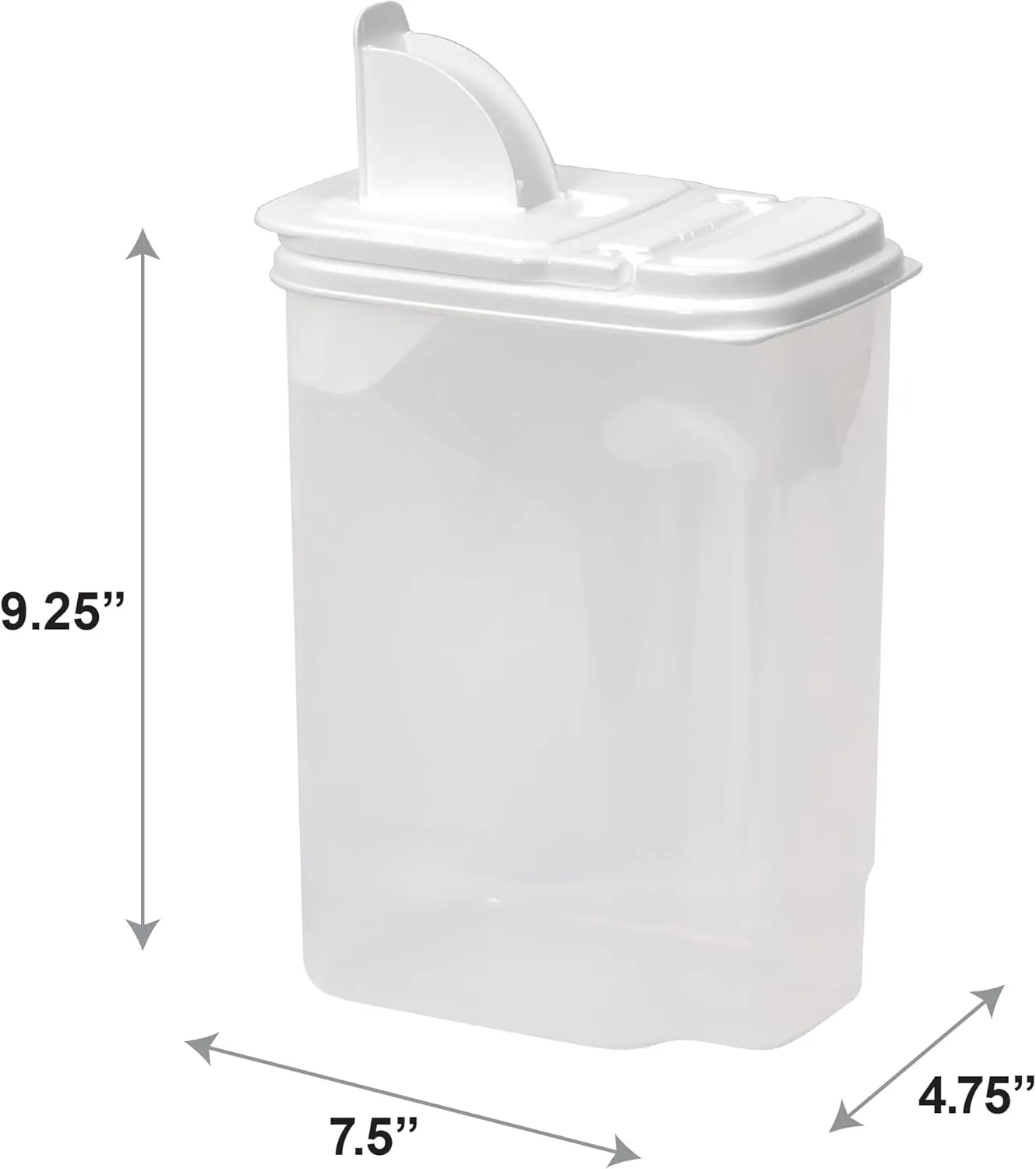 Buddeez Large Food Storage Container - 3.75 Quart Sugar Buddy, All Purpose Clear Kitchen Organization and Storage - Sugar, Flour, Cereal, Rice Dispenser, EZ Pour Spout & Easy Grip Handle (White Lid)