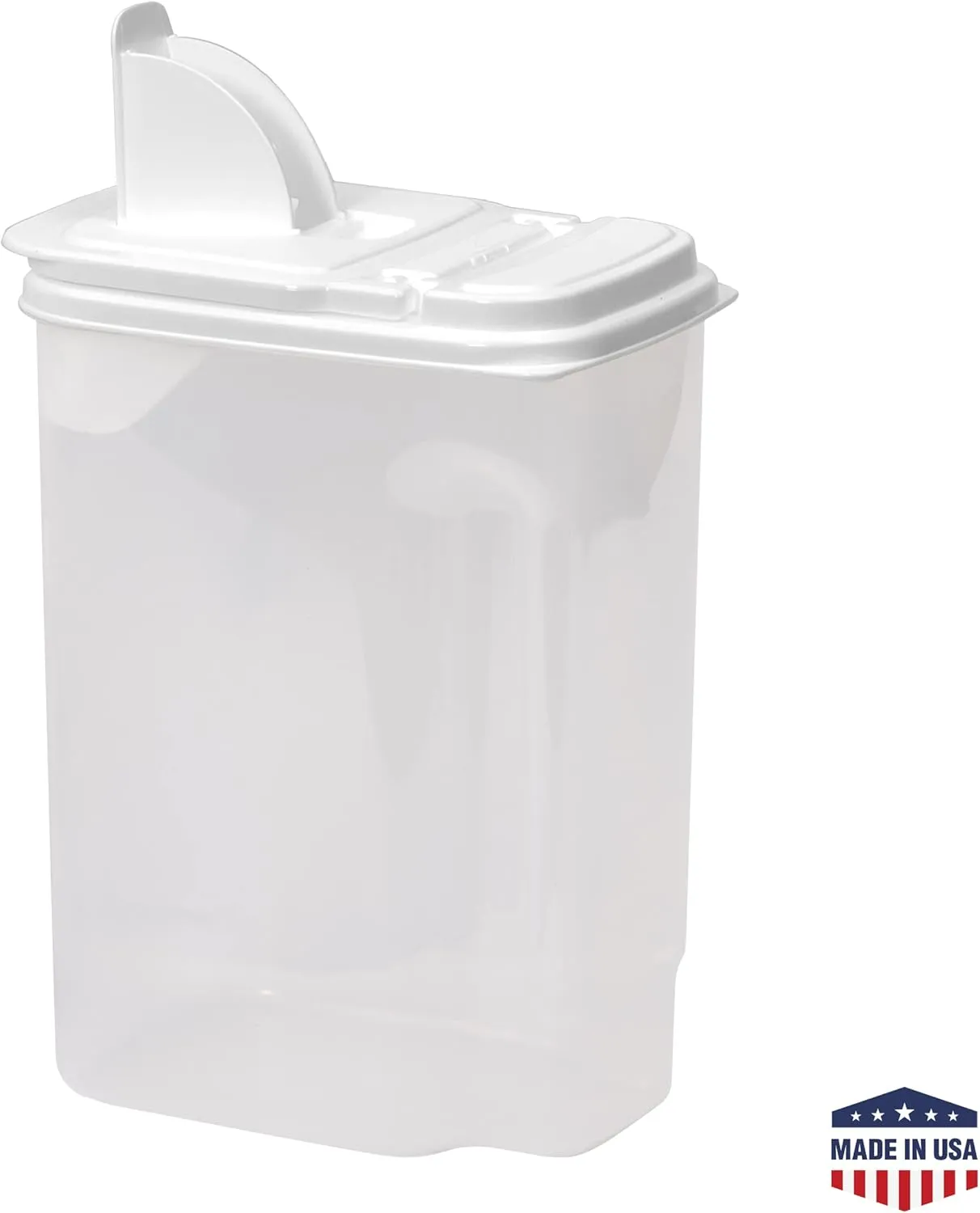Buddeez Large Food Storage Container - 3.75 Quart Sugar Buddy, All Purpose Clear Kitchen Organization and Storage - Sugar, Flour, Cereal, Rice Dispenser, EZ Pour Spout & Easy Grip Handle (White Lid)