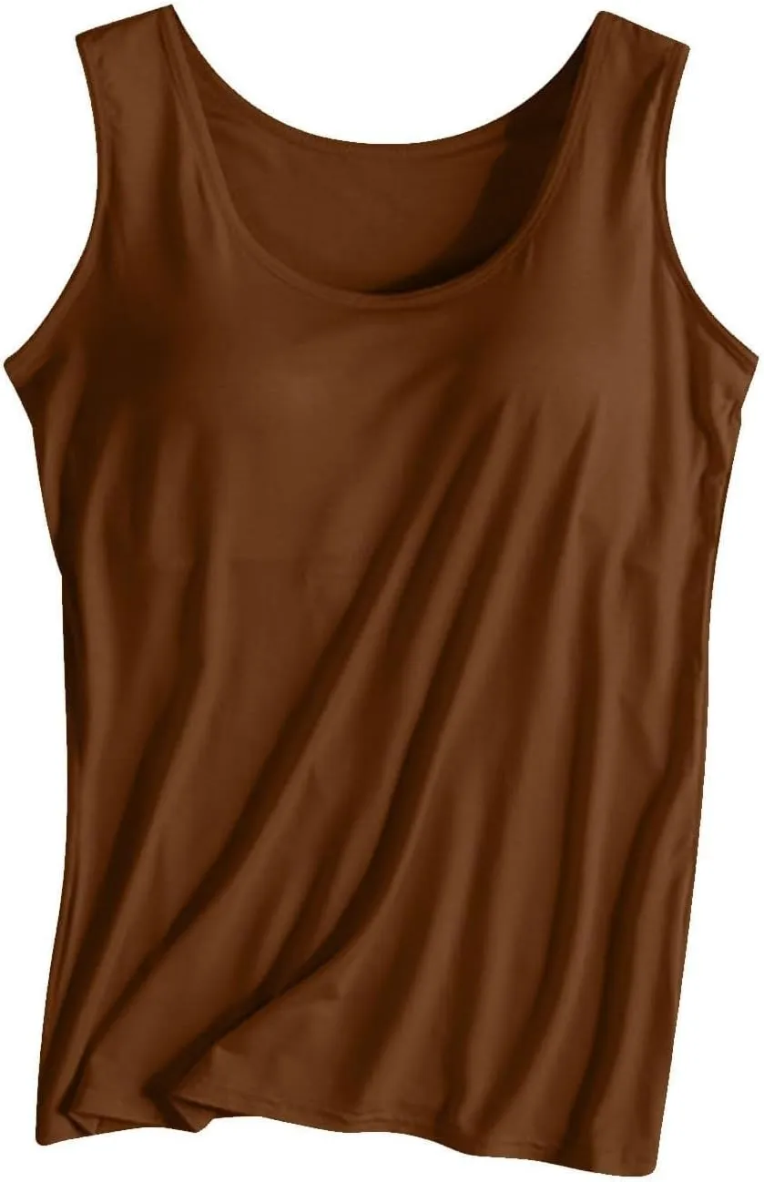 Built in Bra Tank Tops for Women 2024 Pad Without Wearing Bra One Tank Top Cotton Padded Workout Tops Built in Bra