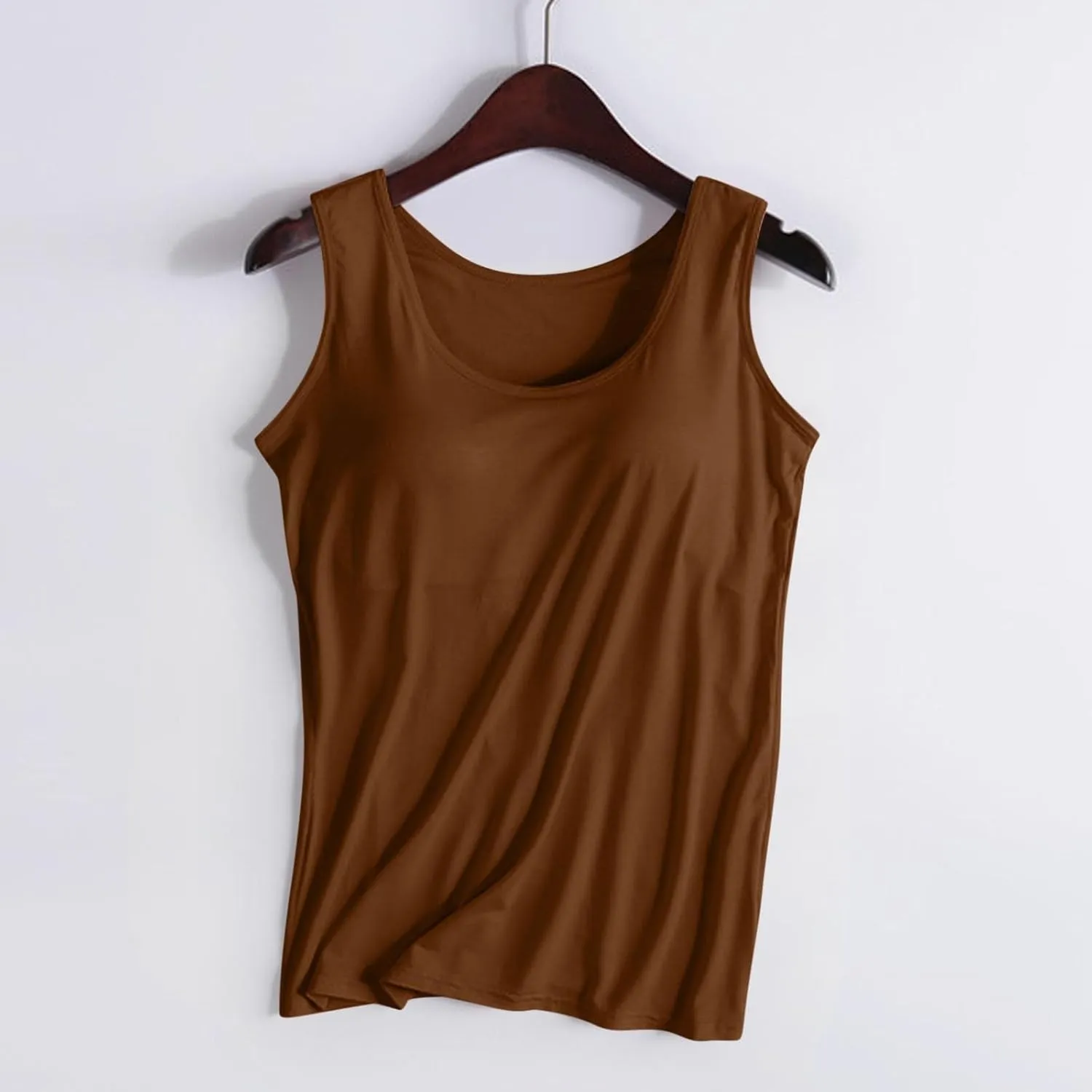 Built in Bra Tank Tops for Women 2024 Pad Without Wearing Bra One Tank Top Cotton Padded Workout Tops Built in Bra
