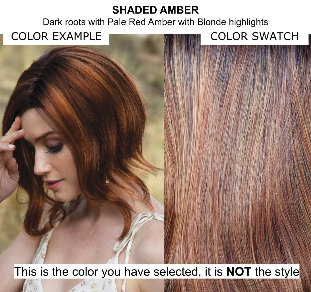 Bundle - 2 items: Ensley Wig by Rene Paris (item#1), Christy's Wigs Q & A Booklet (item#2) - Color: Shaded Amber