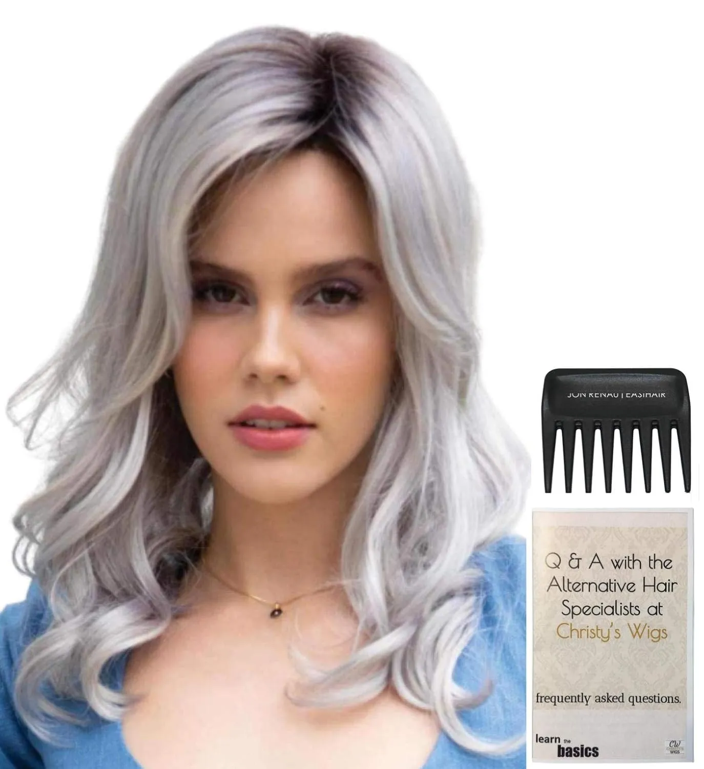 Bundle - 3 items: Ensley Wig by Rene Paris, Christy's Wigs Q & A Booklet & Wide Tooth Comb - Color: Brown Sugar