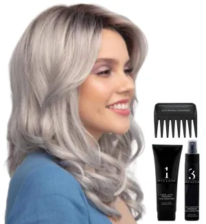 Bundle - 5 items: Ensley Wig by Rene Paris, Christy's Wigs Q & A Booklet, 2oz Travel Size Wig Shampoo, HD Smooth and Wide Tooth Comb - Color: Silver Frost