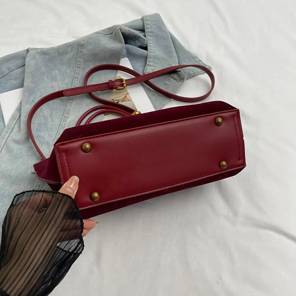 Burgundy Suede Tote Bags for Women - Fall Purse 2024 Brown Handbag Work Top-handle Bag