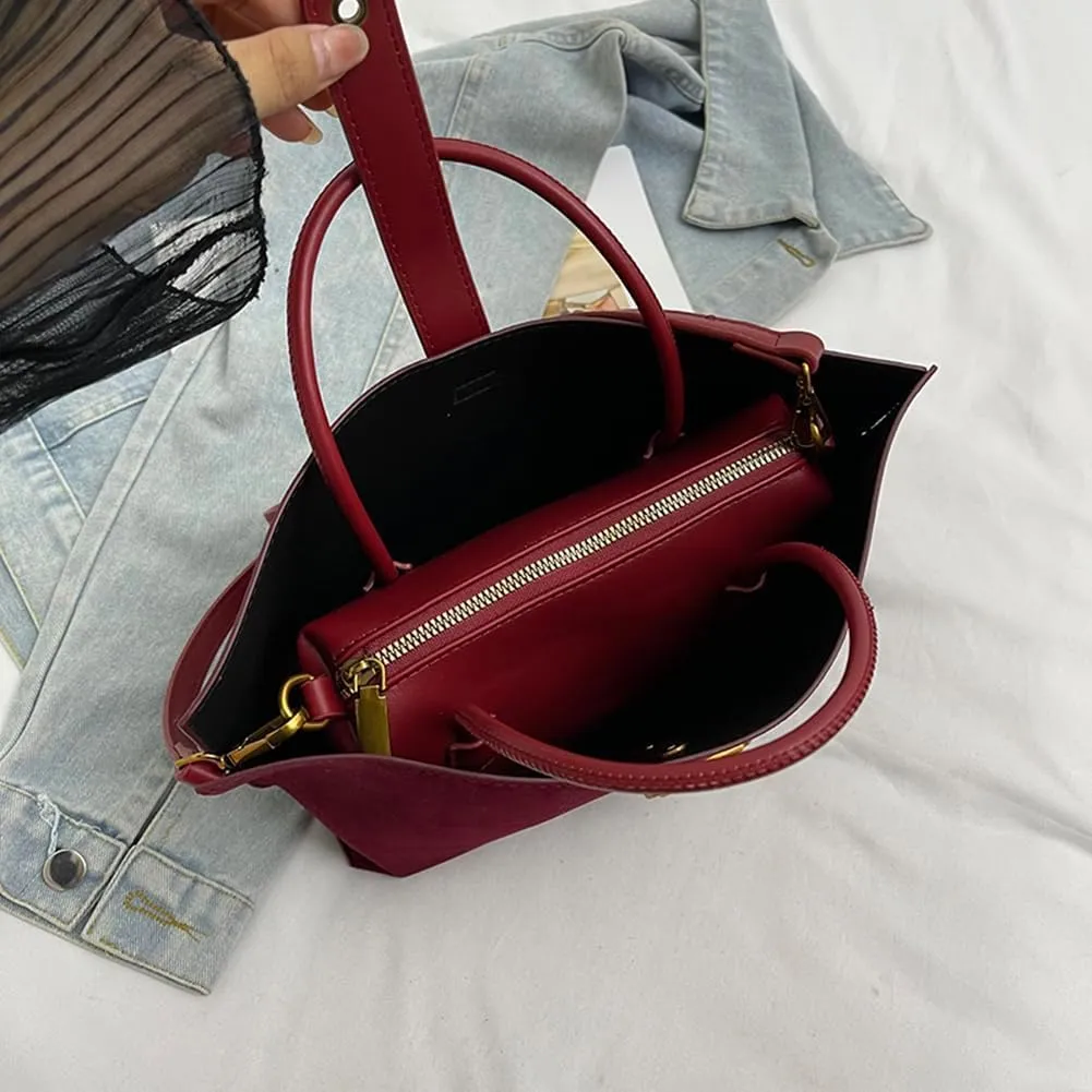 Burgundy Suede Tote Bags for Women - Fall Purse 2024 Brown Handbag Work Top-handle Bag