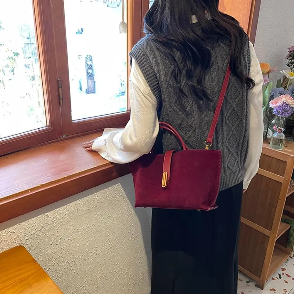Burgundy Suede Tote Bags for Women - Fall Purse 2024 Brown Handbag Work Top-handle Bag