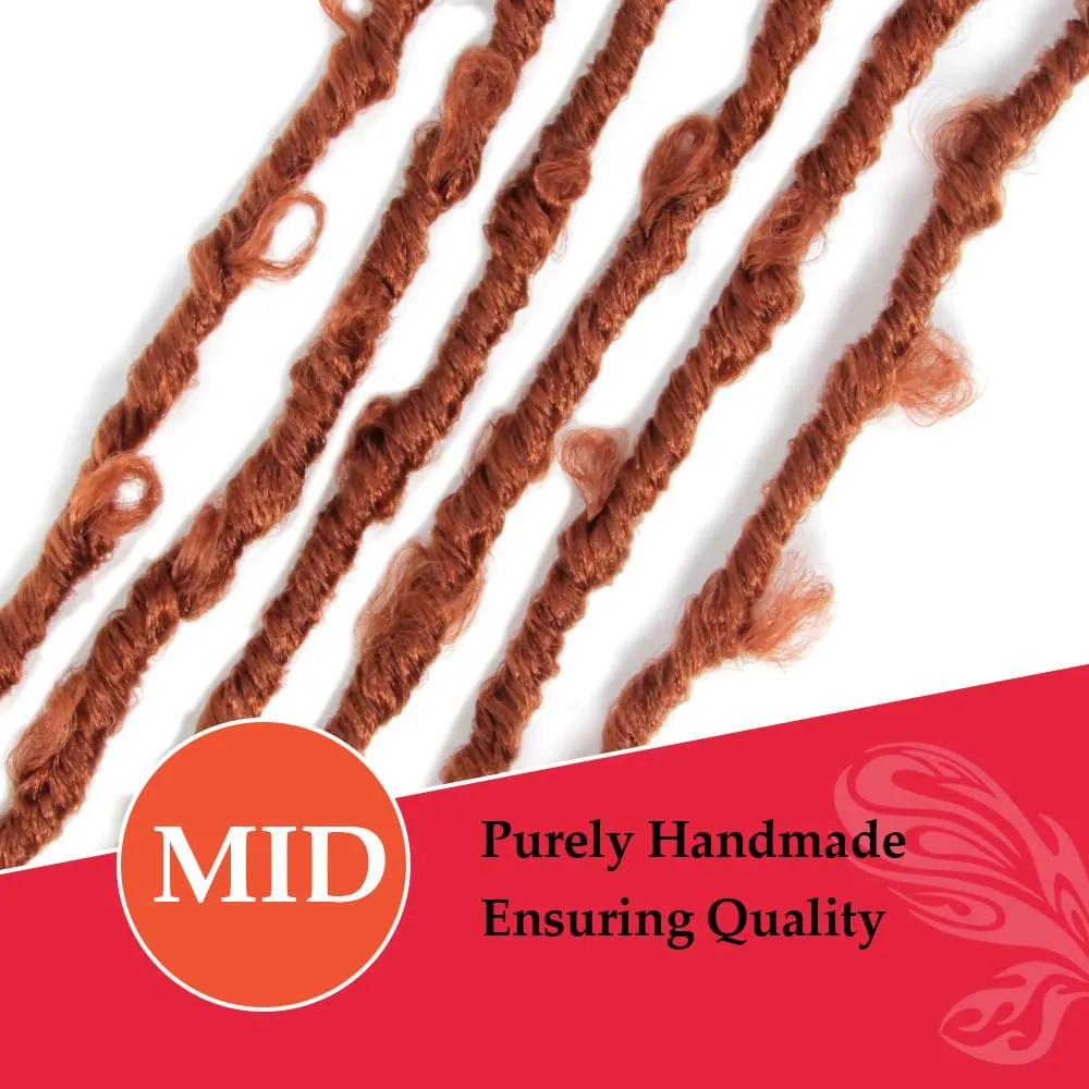 Butterfly Locs with Curly End 30 Inch, 6 Packs Boho Distressed Locs Crochet Hair, Bohemian Goddess Faux Butterfly Braids with Wavy Ends (350#, Ginger Red)