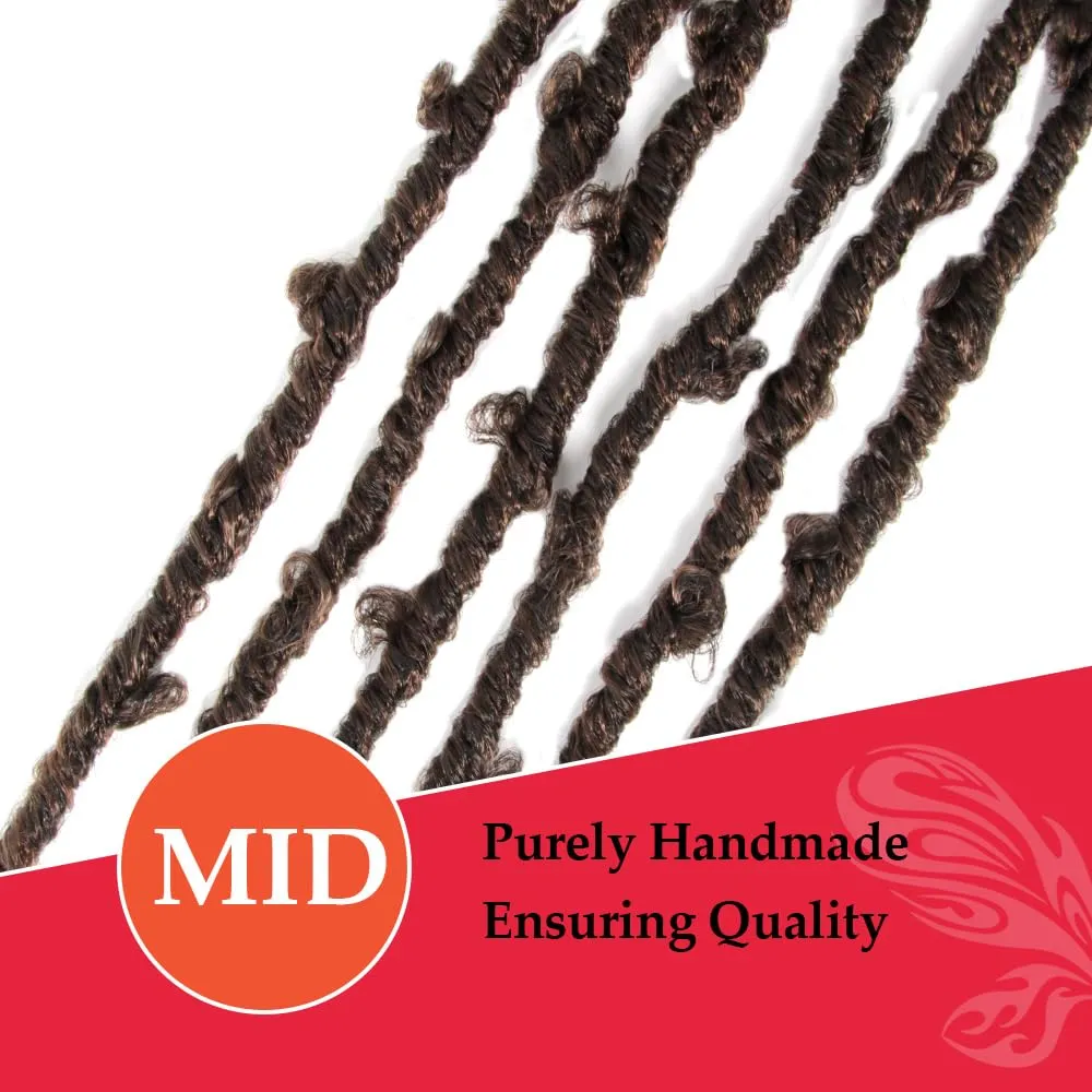 Butterfly Locs with Curly End 30 Inch, 6 Packs Boho Distressed Locs Crochet Hair, Bohemian Goddess Faux Butterfly Braids with Wavy Ends (T30, Ombre Medium Dark Brown)