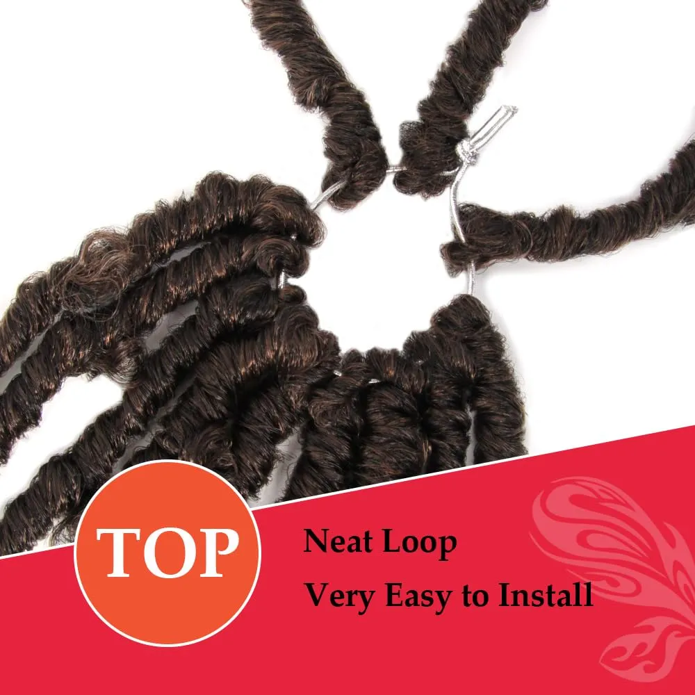 Butterfly Locs with Curly End 30 Inch, 6 Packs Boho Distressed Locs Crochet Hair, Bohemian Goddess Faux Butterfly Braids with Wavy Ends (T30, Ombre Medium Dark Brown)