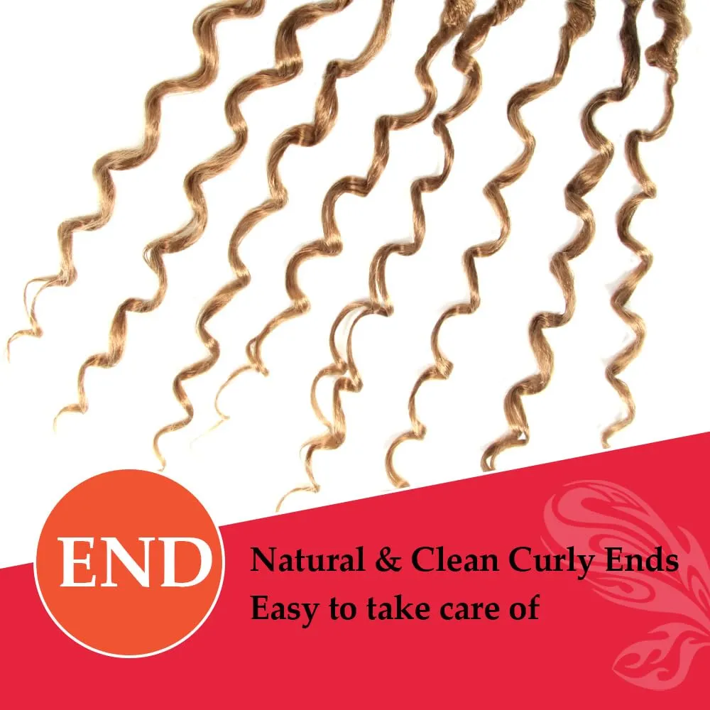 Butterfly Locs with Curly End 30 Inch, 6 Packs Boho Distressed Locs Crochet Hair, Bohemian Goddess Faux Butterfly Braids with Wavy Ends(T27, Ombre Honey Blonde)