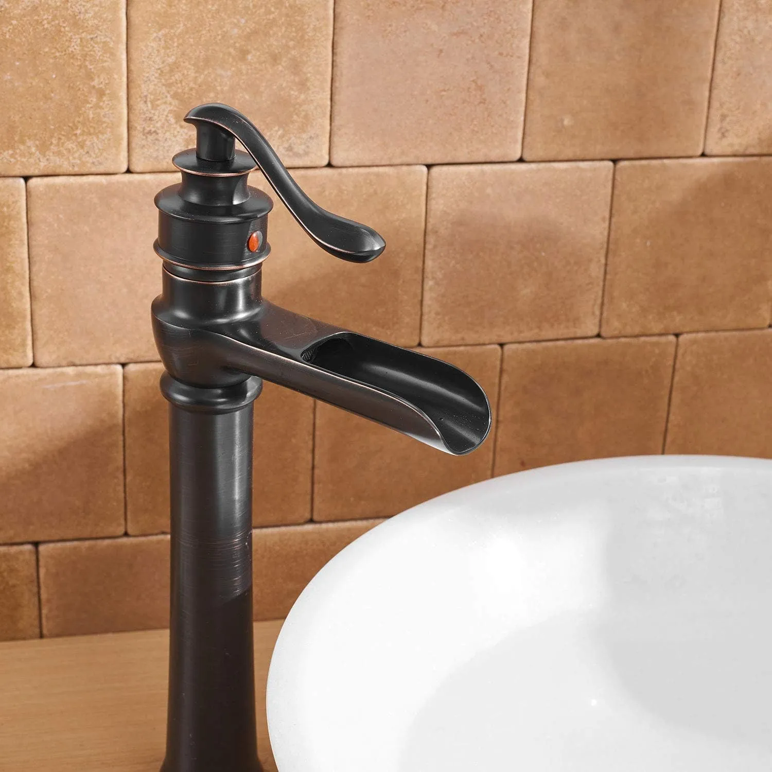 BWE Bathroom Sink Faucet Waterfall Vessel Sink Faucet Singe Hole Oil Rubbed Bronze Black Country Farmhouse Handle Supply Line Lavatory Tall Rv Rustic Bath Basin Vanity