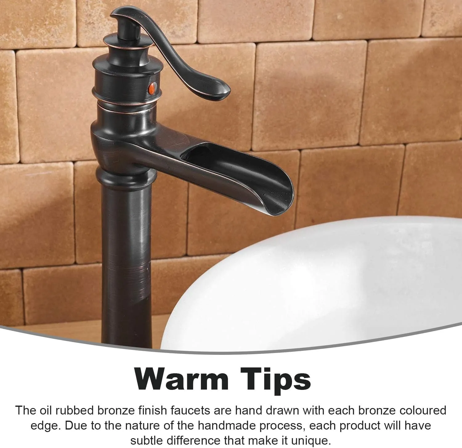 BWE Bathroom Sink Faucet Waterfall Vessel Sink Faucet Singe Hole Oil Rubbed Bronze Black Country Farmhouse Handle Supply Line Lavatory Tall Rv Rustic Bath Basin Vanity