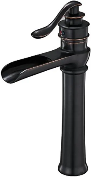 BWE Bathroom Sink Faucet Waterfall Vessel Sink Faucet Singe Hole Oil Rubbed Bronze Black Country Farmhouse Handle Supply Line Lavatory Tall Rv Rustic Bath Basin Vanity