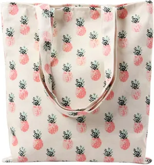 Caixia Women's Tropical Pineapple Patern Canvas Tote Shopping Bag Beige, Zip Closure, Medium