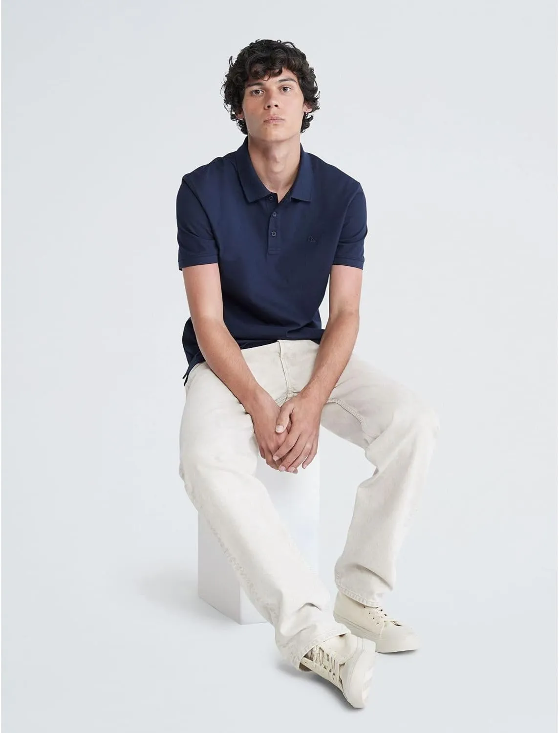 Calvin Klein Men's Smooth Cotton Monogram Logo Polo Shirt