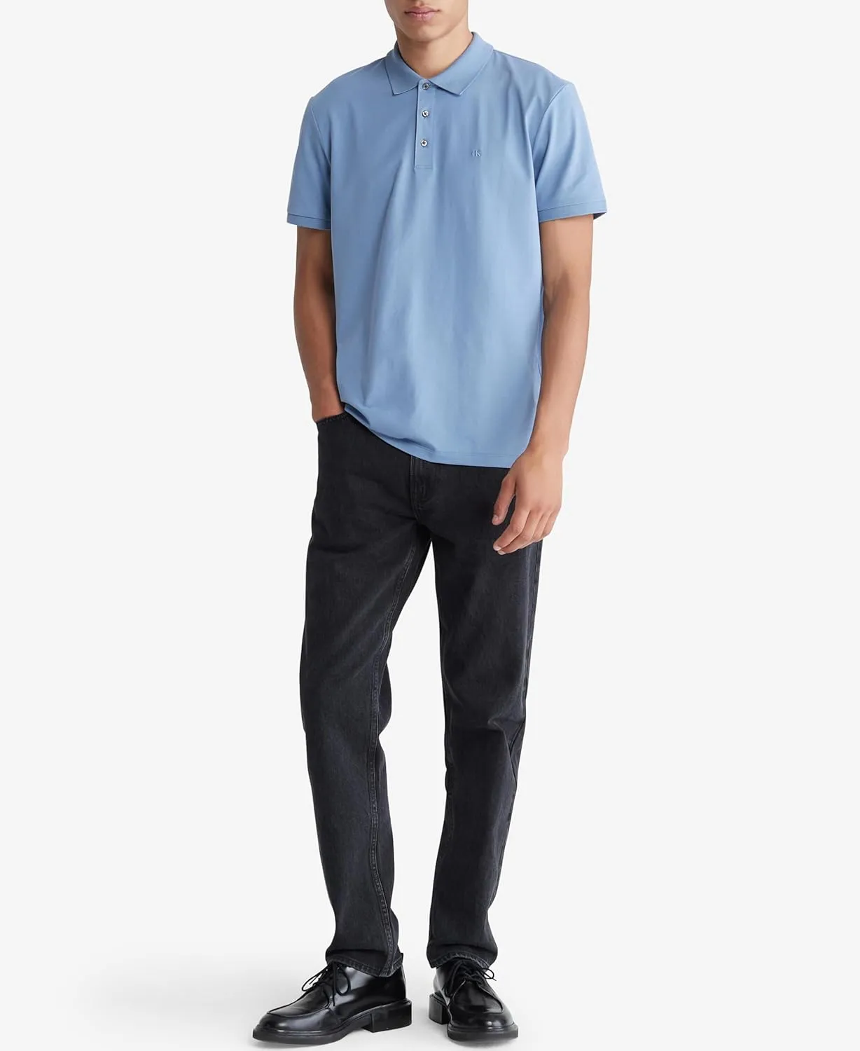 Calvin Klein Men's Smooth Cotton Monogram Logo Polo Shirt