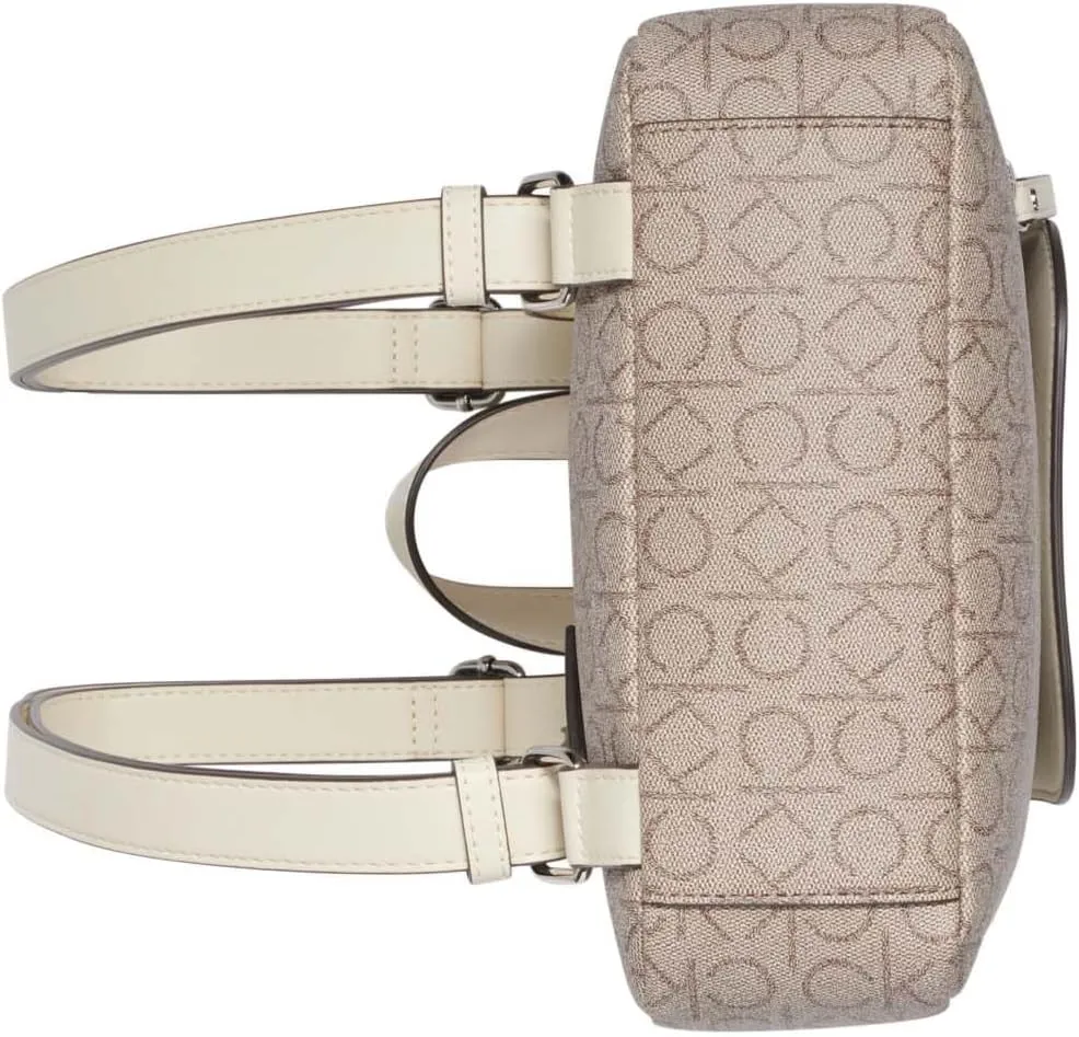 Calvin Klein Reyna Signature Key Item Flap Backpack, Almond/Taupe/White, One Size
