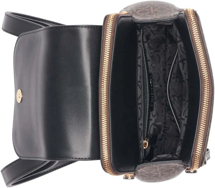 Calvin Klein Reyna Signature Key Item Flap Backpack, Brown/Khaki/Black, One Size