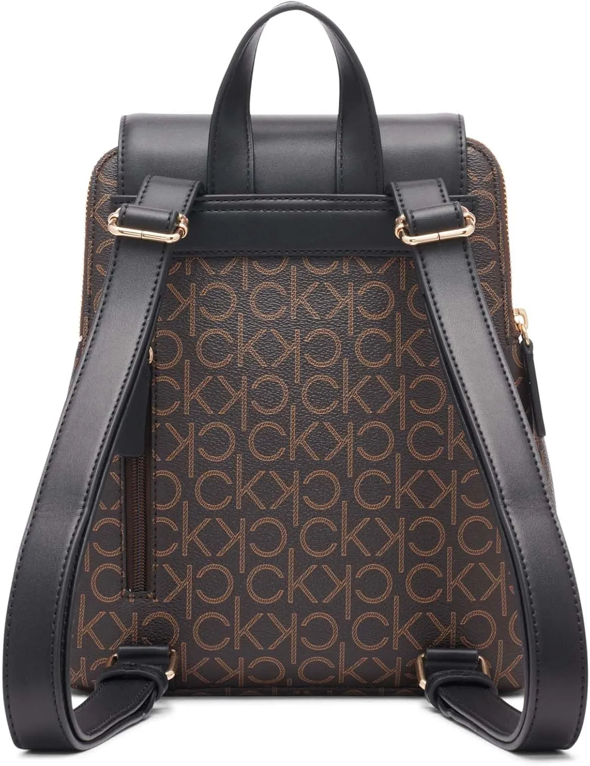 Calvin Klein Reyna Signature Key Item Flap Backpack, Brown/Khaki/Black, One Size