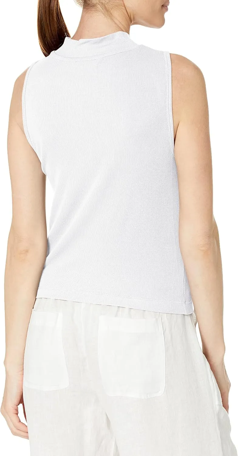 Calvin Klein Women's Everyday Embrodery Monogram Cropped S/S Short Sleeve Mock Neck