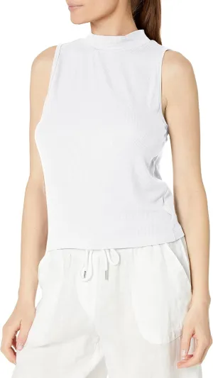 Calvin Klein Women's Everyday Embrodery Monogram Cropped S/S Short Sleeve Mock Neck
