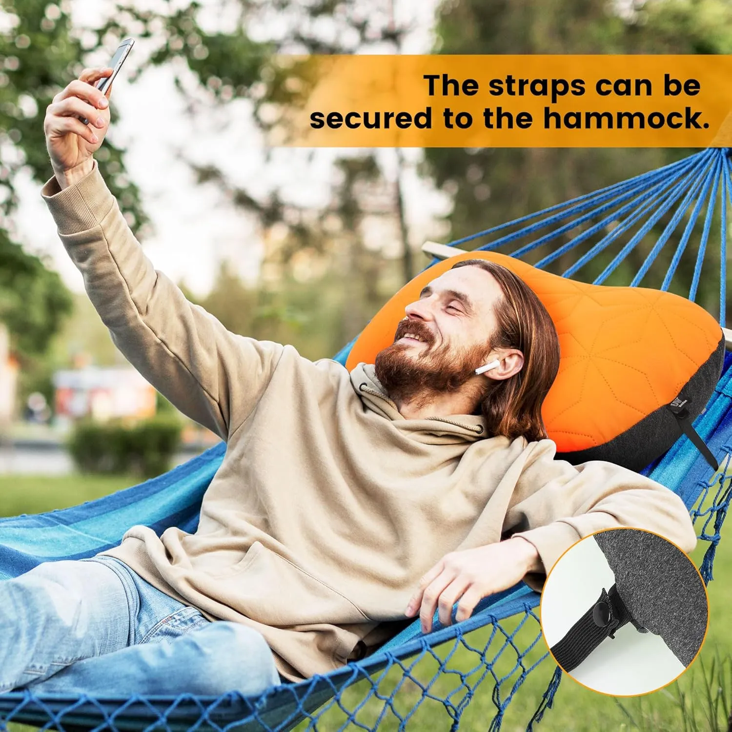 Camping Pillow with Removable Cover - Ultralight Inflatable Pillow for Camping Lightweight, Ergonomic and Washable for Camping, Hiking, and Travel Orange