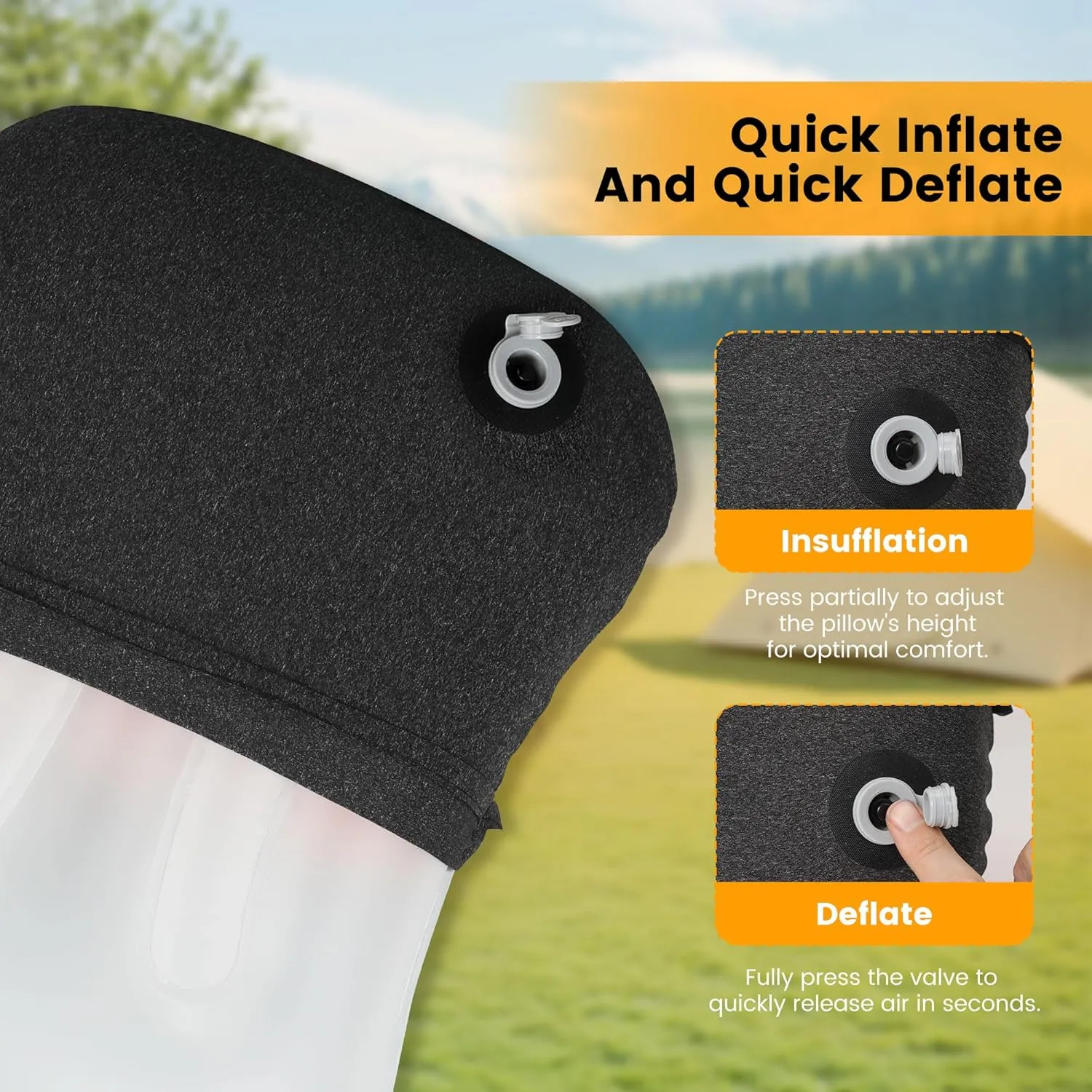 Camping Pillow with Removable Cover - Ultralight Inflatable Pillow for Camping Lightweight, Ergonomic and Washable for Camping, Hiking, and Travel Orange