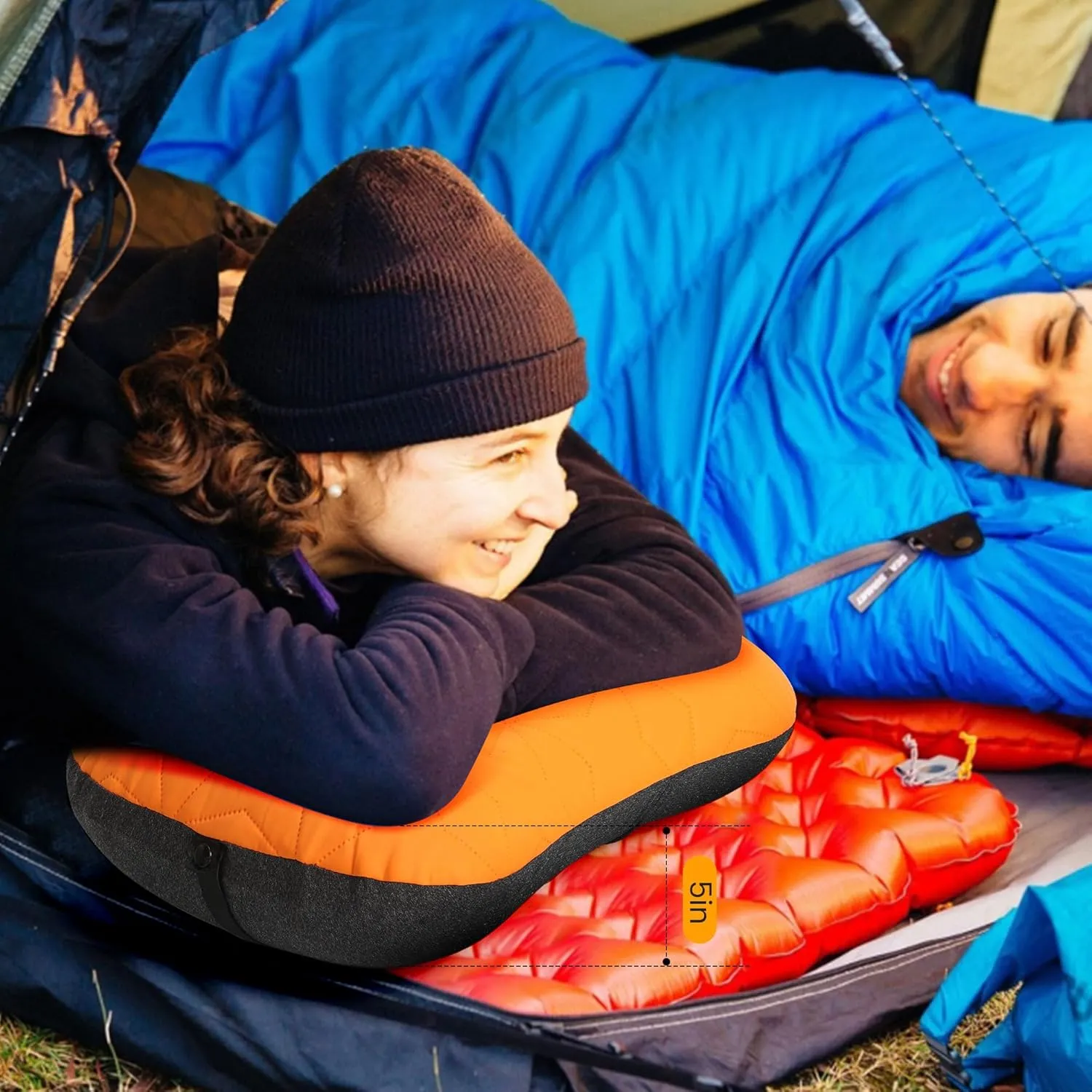 Camping Pillow with Removable Cover - Ultralight Inflatable Pillow for Camping Lightweight, Ergonomic and Washable for Camping, Hiking, and Travel Orange
