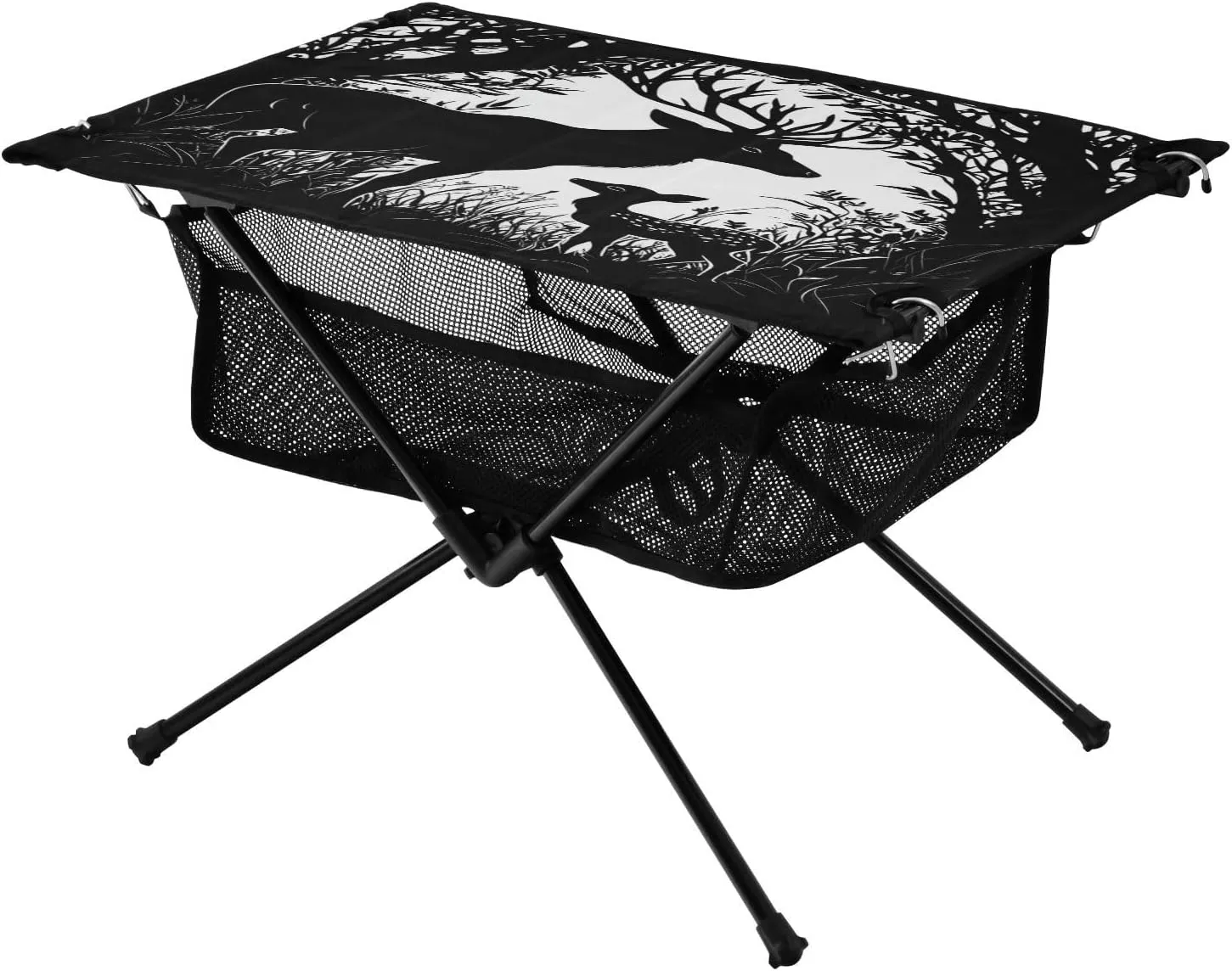 Camping Table Lightweight Portable Folding Table with Mesh Storage Net Animal Deer Silhouette Ideal for Camping Hiking Beach Picnic Travel Backyard