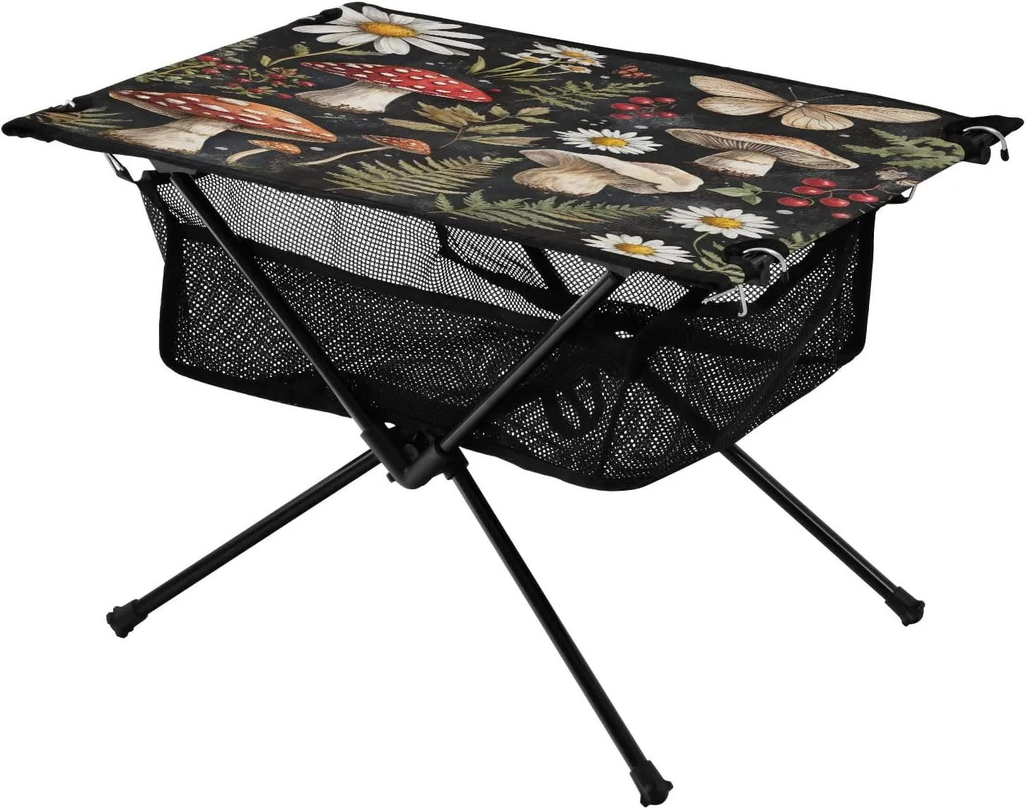 Camping Table Lightweight Portable Folding Table with Mesh Storage Net Mushroom Flowers Butterfly Ideal for Camping Hiking Beach Picnic Travel Backyard
