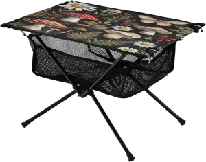 Camping Table Lightweight Portable Folding Table with Mesh Storage Net Mushroom Flowers Butterfly Ideal for Camping Hiking Beach Picnic Travel Backyard