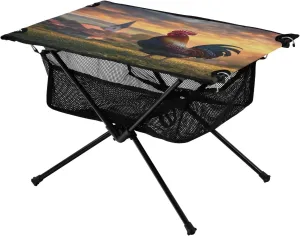 Camping Table Lightweight Portable Folding Table with Mesh Storage Net Rooster Chicken Castle Ideal for Camping Hiking Beach Picnic Travel Backyard