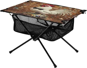 Camping Table Lightweight Portable Folding Table with Mesh Storage Net Rooster Chicken Tie Ball Ideal for Camping Hiking Beach Picnic Travel Backyard