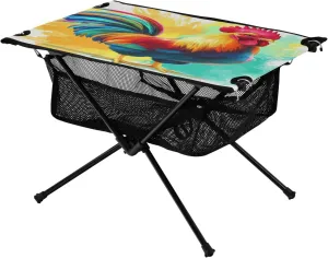 Camping Table Lightweight Portable Folding Table with Mesh Storage Net Rooster Chicken Tie Dyeing Ideal for Camping Hiking Beach Picnic Travel Backyard