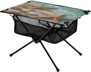 Camping Table Lightweight Portable Folding Table with Mesh Storage Net Shell Starfish Ideal for Camping Hiking Beach Picnic Travel Backyard