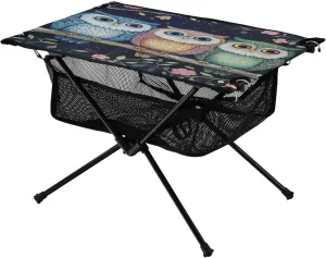 Camping Table Lightweight Portable Folding Table with Mesh Storage Net Three Owls Owl Ideal for Camping Hiking Beach Picnic Travel Backyard