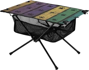 Camping Table Lightweight Portable Folding Table with Mesh Storage Net White Wood Purple Yellow Dog Paw Prints Ideal for Camping Hiking Beach Picnic Travel Backyard