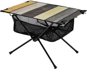 Camping Table Lightweight Portable Folding Table with Mesh Storage Net Wood Grain Yellow Black Ideal for Camping Hiking Beach Picnic Travel Backyard